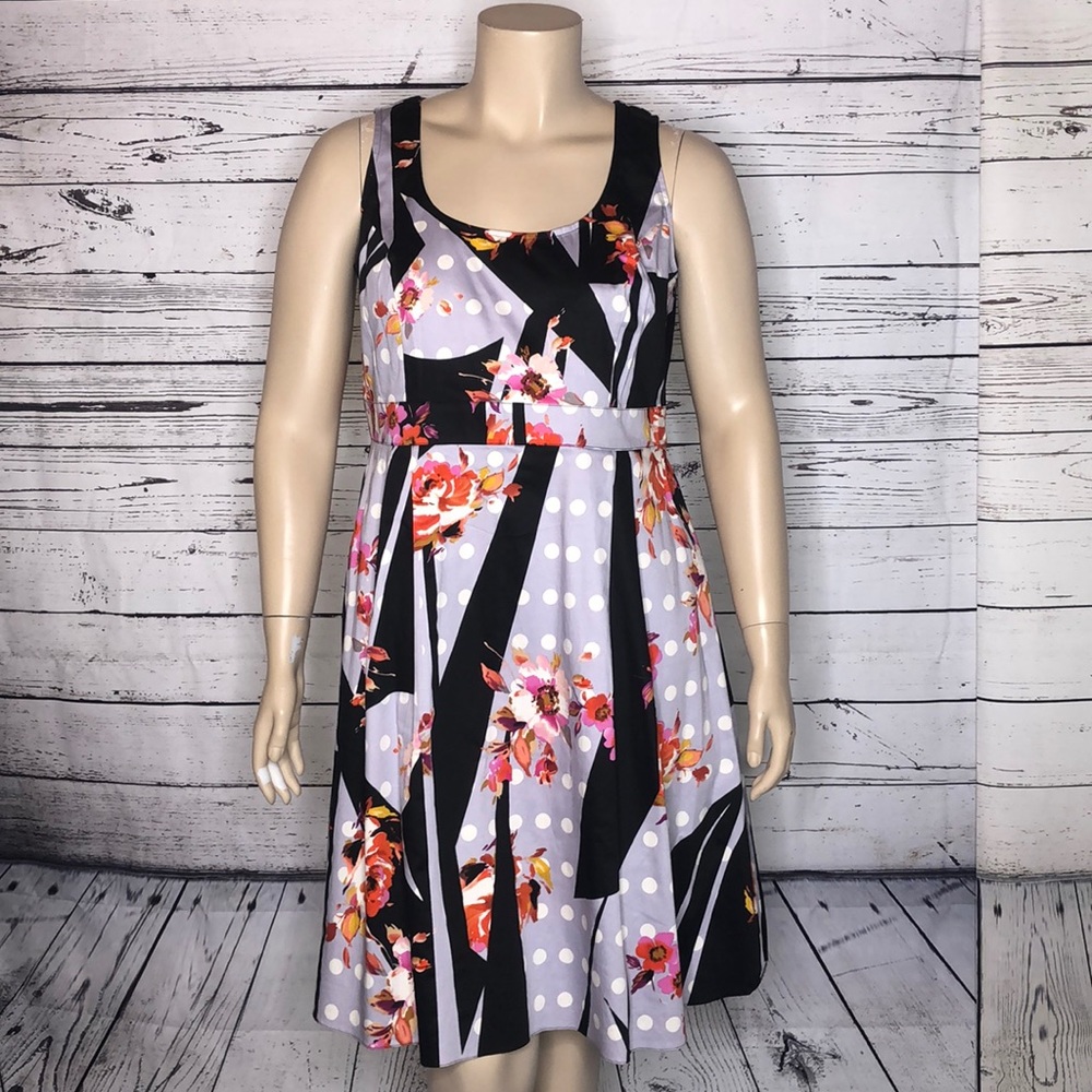 Simply Be NWT Size 14 Polka Dot/Floral Print Sleeveless Fit & Flare Dress